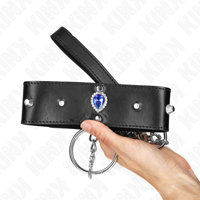 KINK - COLLIER 65 CM AVEC BANDE DE DIAMANTS BLEUS RÉGLABLE 36-43 CM X 5 CM