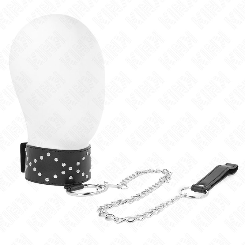 KINK - COLLIER 65 CM AVEC LAISSE À RIVETS ARGENTÉS MODÈLE 3 AJUSTABLE 36-43 CM X 5 CM
