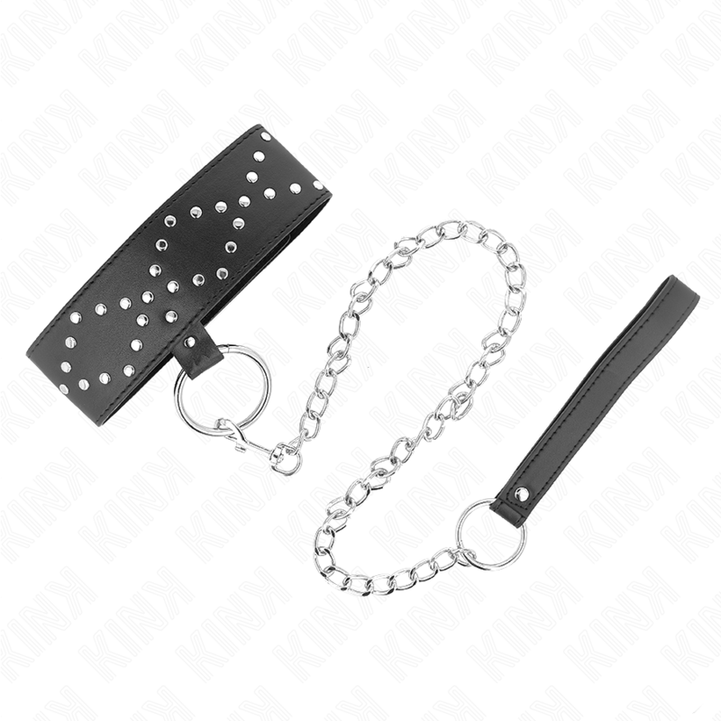 KINK - COLLIER 65 CM AVEC LAISSE À RIVETS ARGENTÉS MODÈLE 3 AJUSTABLE 36-43 CM X 5 CM