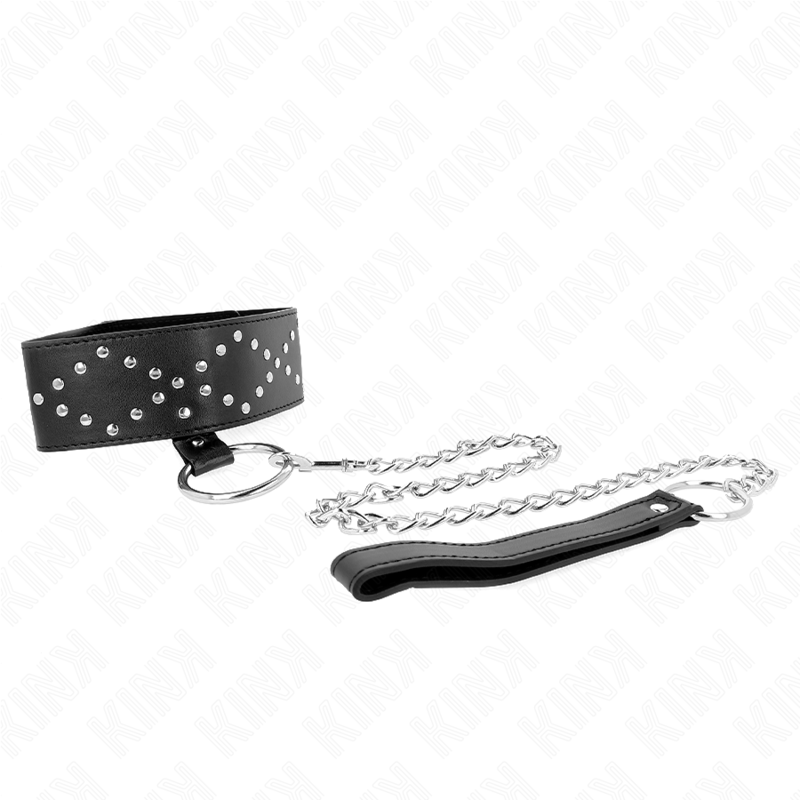 KINK - COLLIER 65 CM AVEC LAISSE À RIVETS ARGENTÉS MODÈLE 3 AJUSTABLE 36-43 CM X 5 CM