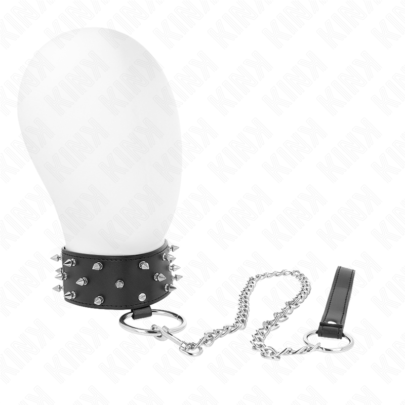KINK - COLLIER AVEC LAISSE 65 CM AVEC RIVETS ARGENTÉS MODÈLE 5 RÉGLABLE 36-43 CM X 5 CM