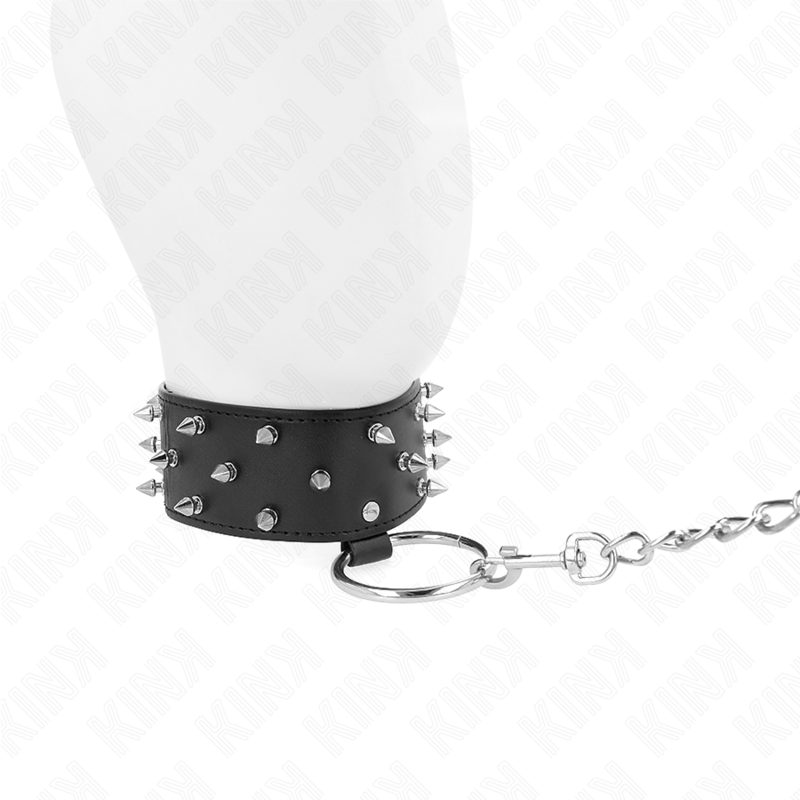 KINK - COLLIER AVEC LAISSE 65 CM AVEC RIVETS ARGENTÉS MODÈLE 5 RÉGLABLE 36-43 CM X 5 CM