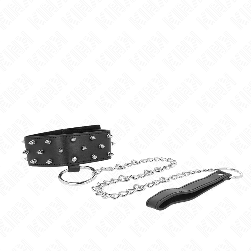 KINK - COLLIER AVEC LAISSE 65 CM AVEC RIVETS ARGENTÉS MODÈLE 5 RÉGLABLE 36-43 CM X 5 CM