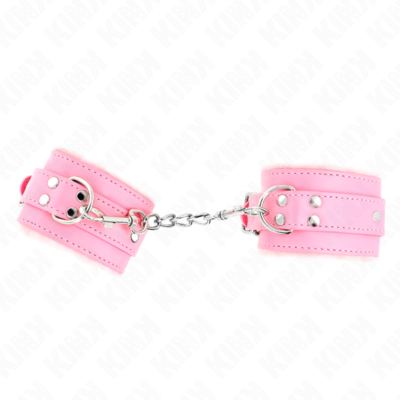 KINK - MENOTTES FOURRÉES ROSES AVEC SANGLE ROSE RÉGLABLE 17-29 CM X 6 CM