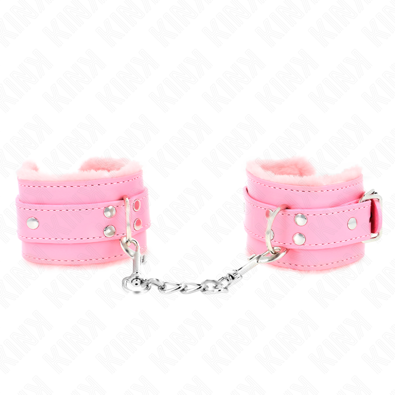 KINK - MENOTTES FOURRÉES ROSES AVEC SANGLE ROSE RÉGLABLE 17-29 CM X 6 CM