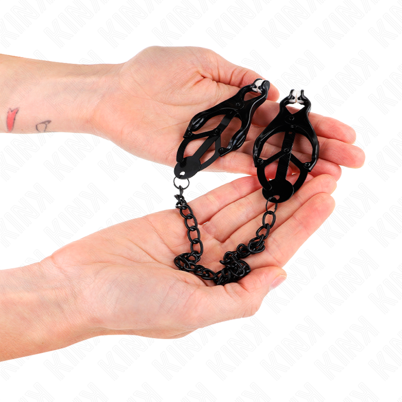 KINK - SERRE-TÉTONS JAPONAIS TRÈFLE AVEC CHAÎNE NOIR 30 CM