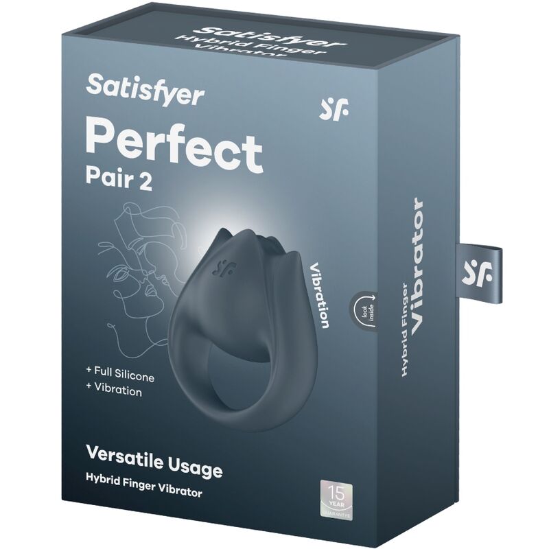 SATISFYER - PERFECT PAIR 2 MULTIVIBRATEUR 2 EN 1 ANNEAU PÉNIEN ET STIMULATEUR DE DOIGT GRIS