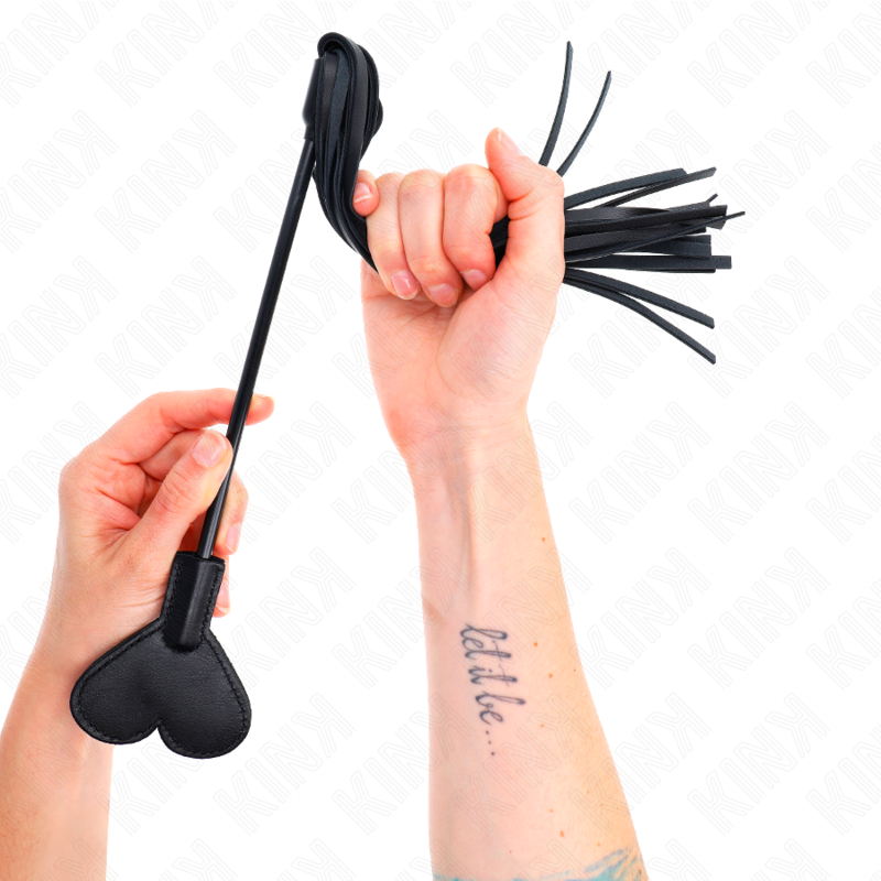 KINK - FOUET DE VACHE AVEC PLAQUE EN CŒUR 35 CM