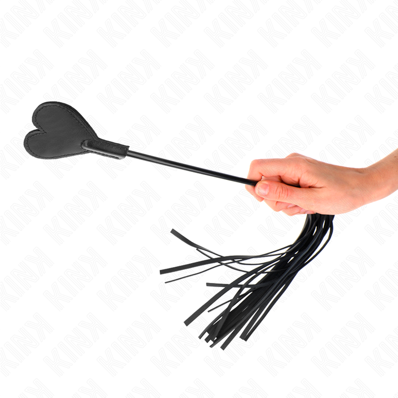 KINK - FOUET DE VACHE AVEC PLAQUE EN CŒUR 35 CM