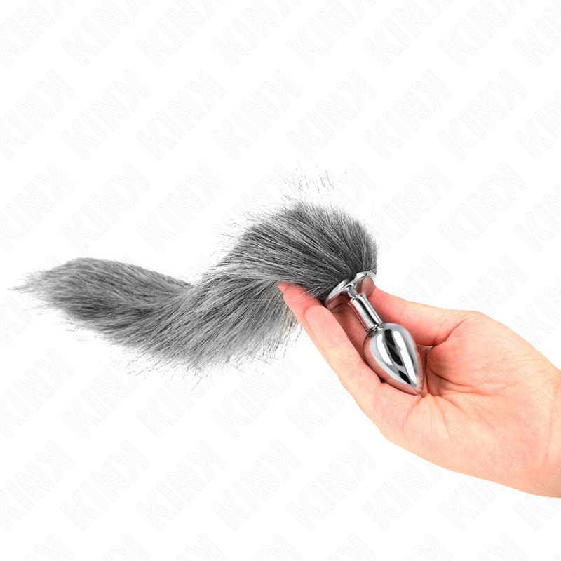 KINK - PLUG ANAL TAILLE S 7 X 3 CM AVEC QUEUE EN PLASTIQUE 40 CM GRIS