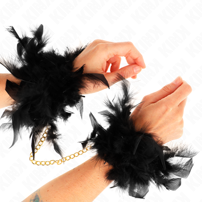 KINK - MENOTTES À PLUMES AVEC CHAÎNE DORÉE MODÈLE 1