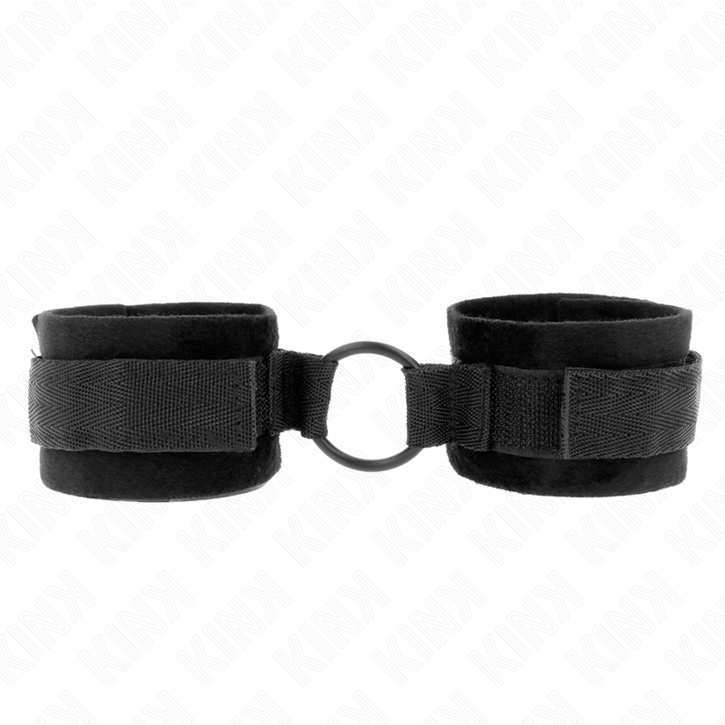 KINK - MENOTTES EN FOURRURE POUR DÉBUTANT 25 CM AVEC ANNEAU EN O 4 CM NOIR RÉGLABLE 15-25 CM