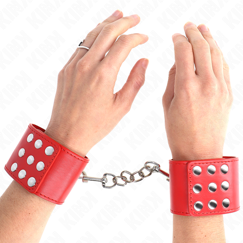 KINK - MENOTTES AVEC FERMETURE À PRESSION ROUGE RÉGLABLES 19-24 CM X 5,5 CM