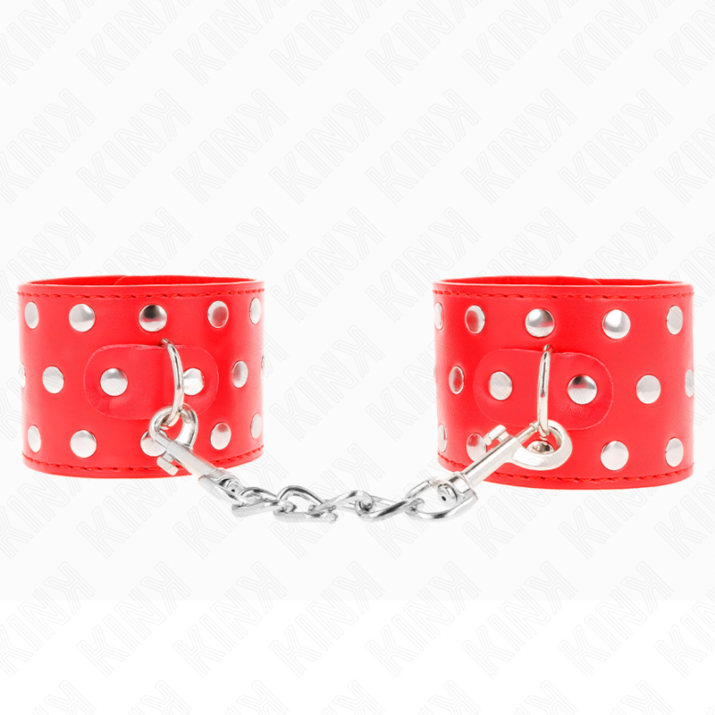 KINK - MENOTTES AVEC BOUCLE À PRESSION REMPLIES DE RIVETS ROUGE RÉGLABLE 19-24 CM X 5,5 CM