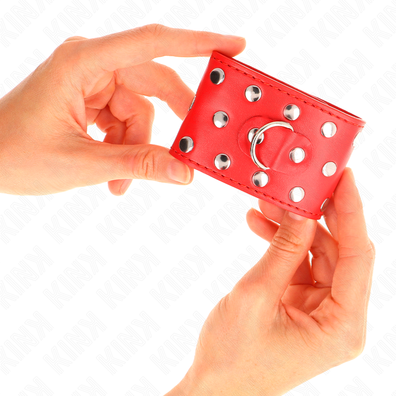 KINK - MENOTTES AVEC BOUCLE À PRESSION REMPLIES DE RIVETS ROUGE RÉGLABLE 19-24 CM X 5,5 CM