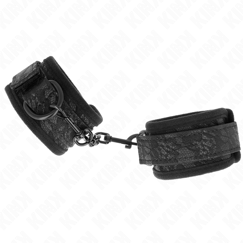 KINK - MENOTTES EN NÉOPRÈNE NOIR AVEC BORDURE EN DENTELLE, RÉGLABLES 20-29 CM X 5 CM
