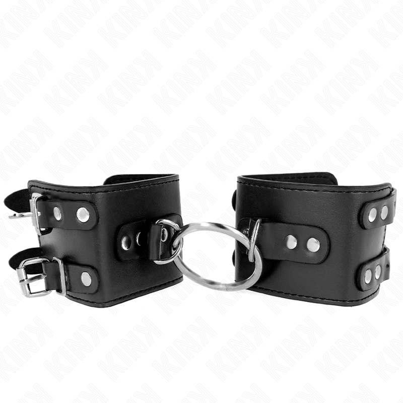 KINK - MENOTTES RIGIDES AVEC ANNEAU ET RIVETS RÉGLABLES NOIRES 17-22 CM X 6,5 CM