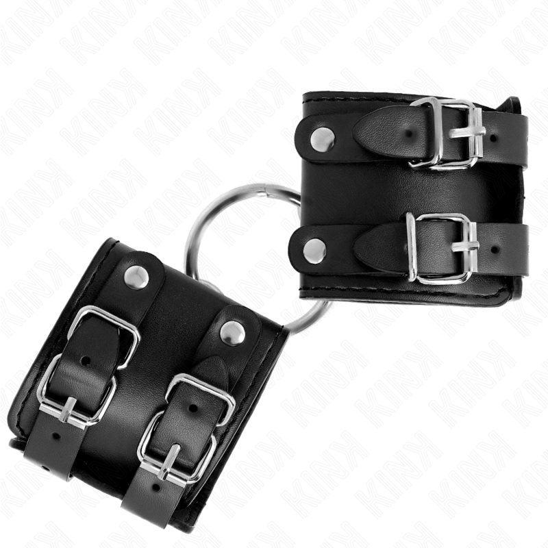 KINK - MENOTTES RIGIDES AVEC ANNEAU ET RIVETS RÉGLABLES NOIRES 17-22 CM X 6,5 CM