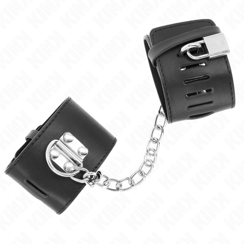 KINK - MENOTTES RIGIDES AVEC CHAÎNE 30 CM ET FERMETURE À CADENAS NOIR RÉGLABLES 16-23 CM X 5,5 CM