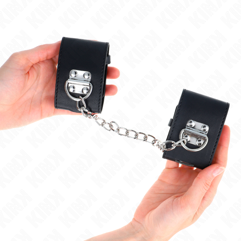 KINK - MENOTTES RIGIDES AVEC CHAÎNE 30 CM ET FERMETURE À CADENAS NOIR RÉGLABLES 16-23 CM X 5,5 CM