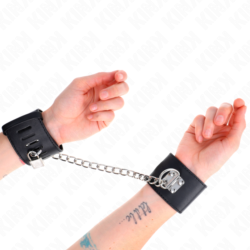KINK - MENOTTES RIGIDES AVEC CHAÎNE 30 CM ET FERMETURE À CADENAS NOIR RÉGLABLES 16-23 CM X 5,5 CM