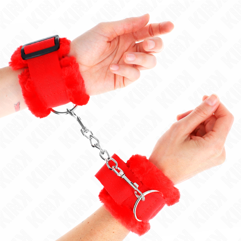 KINK - MENOTTES FOURRÉES ROUGES RÉGLABLES 17-31 CM X 7 CM