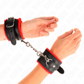 KINK - MENOTTES DOUBLÉES FOURRURE PREMIUM ROUGES AVEC CEINTURE NOIRE AJUSTABLES 17-29 CM X 6 CM