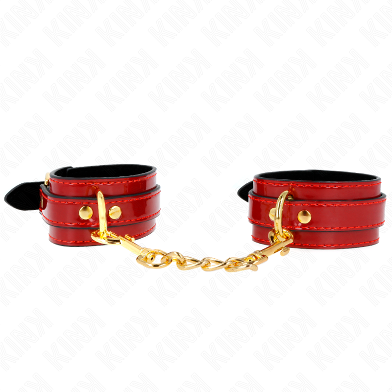 KINK - MENOTTES DE POIGNET JOANNA ANGEL ROUGES RÉGLABLES AVEC CHAÎNE DORÉE 16,5-26 CM X 4 CM