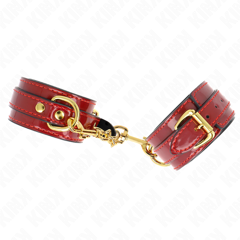KINK - MENOTTES DE POIGNET JOANNA ANGEL ROUGES RÉGLABLES AVEC CHAÎNE DORÉE 16,5-26 CM X 4 CM