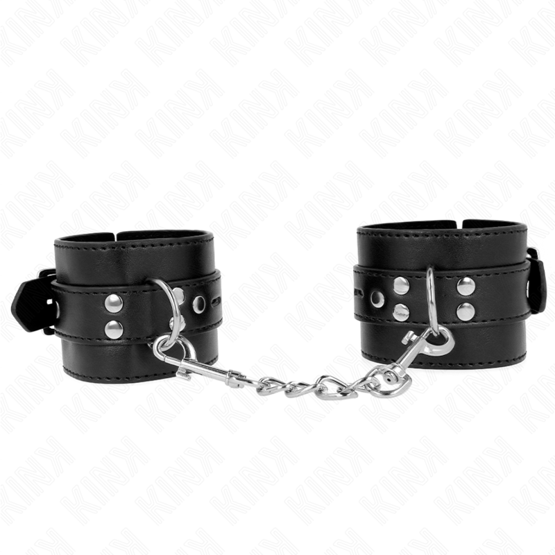 KINK - MENOTTES NOIRES AVEC SANGLE NOIRE RÉGLABLES 17-28 CM X 6 CM