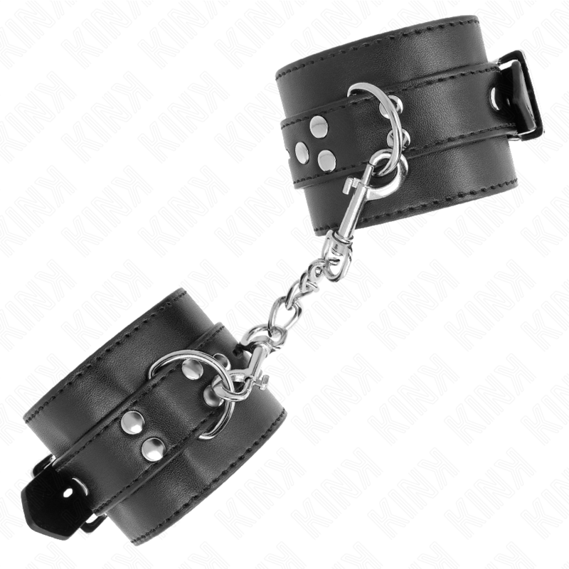 KINK - MENOTTES NOIRES AVEC SANGLE NOIRE RÉGLABLES 17-28 CM X 6 CM