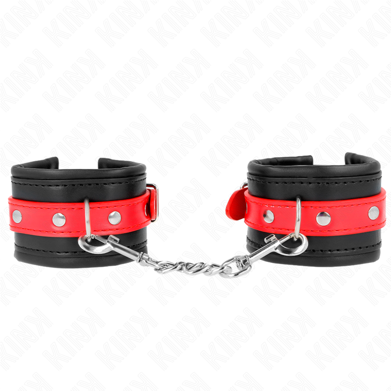 KINK - MENOTTES NOIRES AVEC SANGLE ROUGE AJUSTABLES 17-28 CM X 6 CM