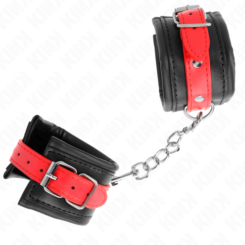 KINK - MENOTTES NOIRES AVEC SANGLE ROUGE AJUSTABLES 17-28 CM X 6 CM