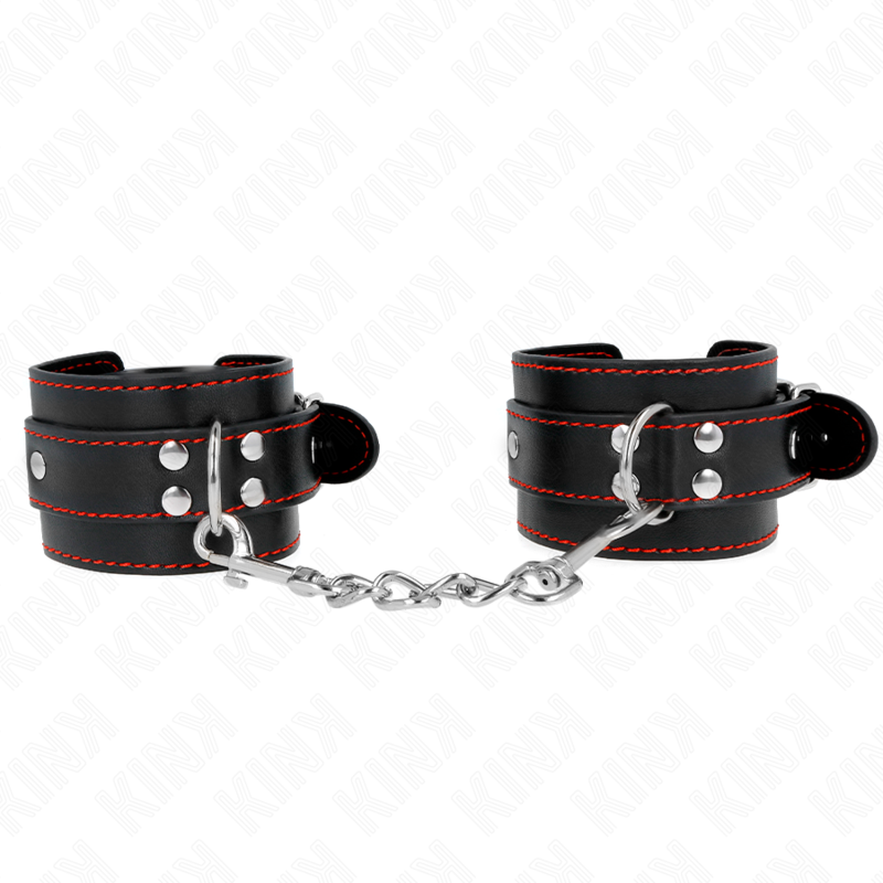 KINK - MENOTTES NOIRES AVEC DOUBLURE ROUGE RÉGLABLES 20-28 CM X 5,5 CM