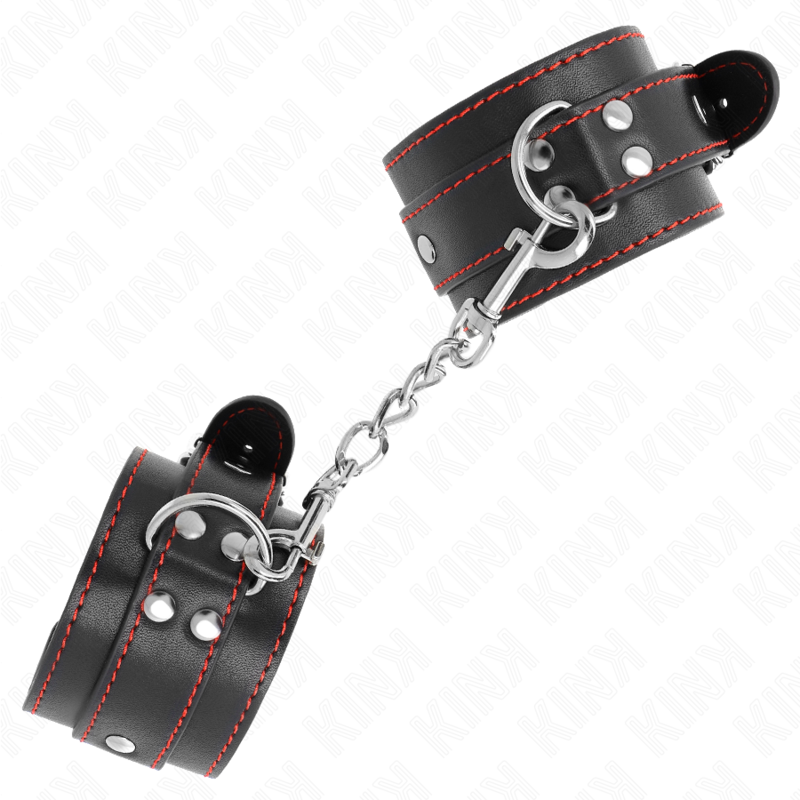 KINK - MENOTTES NOIRES AVEC DOUBLURE ROUGE RÉGLABLES 20-28 CM X 5,5 CM
