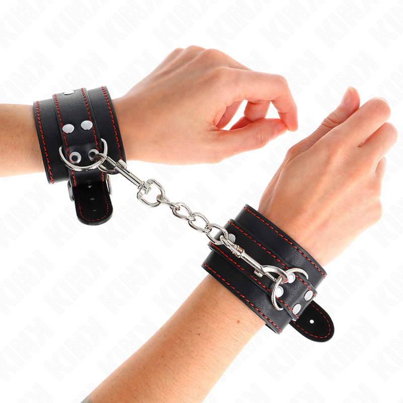 KINK - MENOTTES NOIRES AVEC DOUBLURE ROUGE RÉGLABLES 20-28 CM X 5,5 CM