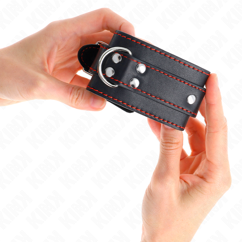 KINK - MENOTTES NOIRES AVEC DOUBLURE ROUGE RÉGLABLES 20-28 CM X 5,5 CM
