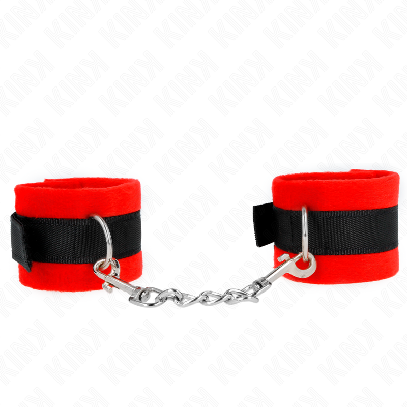 KINK - MENOTTES EN FOURRURE DÉBUTANT NOIR-ROUGE 30 X 7 CM