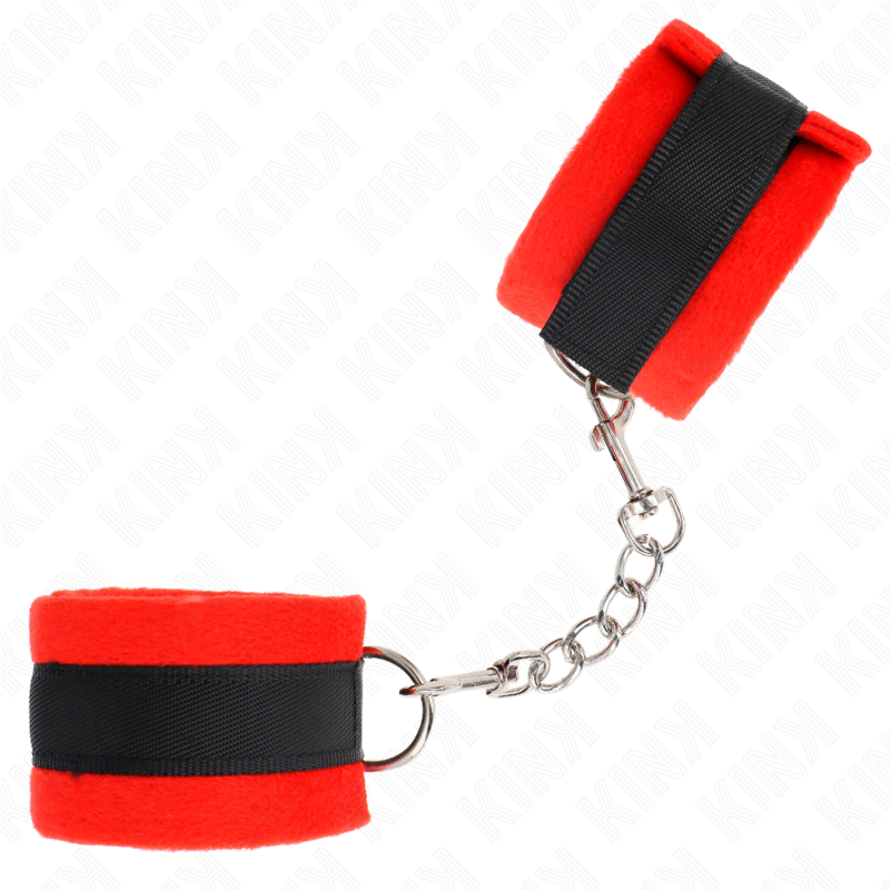 KINK - MENOTTES EN FOURRURE DÉBUTANT NOIR-ROUGE 30 X 7 CM