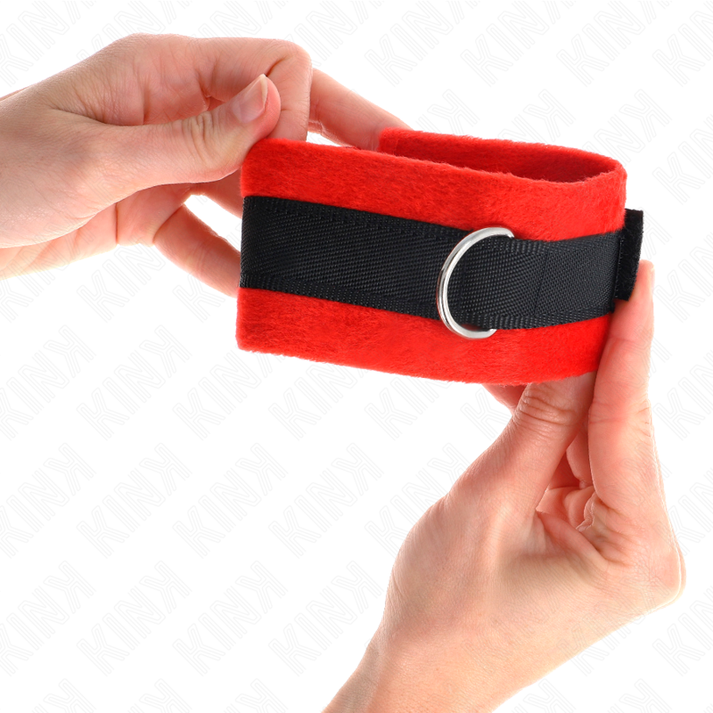 KINK - MENOTTES EN FOURRURE DÉBUTANT NOIR-ROUGE 30 X 7 CM