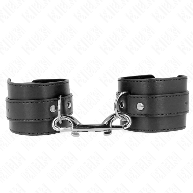 KINK - MENOTTES - RANGÉE SIMPLE DE RIVETS ET GRANDE BOUCLE NOIR RÉGLABLE 17-28 CM X 5 CM