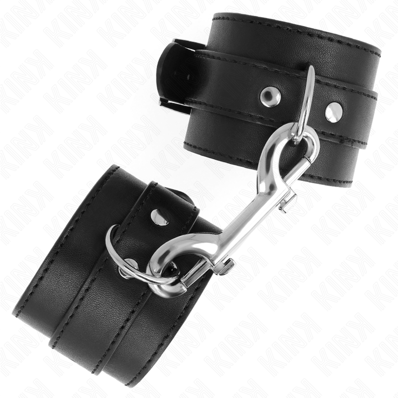 KINK - MENOTTES - RANGÉE SIMPLE DE RIVETS ET GRANDE BOUCLE NOIR RÉGLABLE 17-28 CM X 5 CM