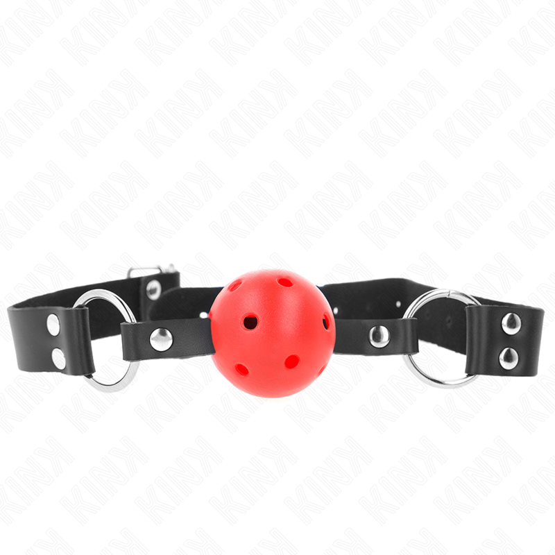 KINK - BAILLON RESPIRANT BALLE 4 CM DOUBLE RIVET ROUGE 62,5 x 2,5 CM RÉGLABLE 42-58 CM