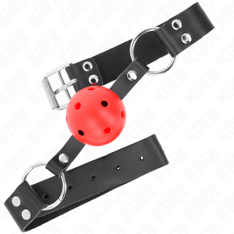 KINK - BAILLON RESPIRANT BALLE 4 CM DOUBLE RIVET ROUGE 62,5 x 2,5 CM RÉGLABLE 42-58 CM