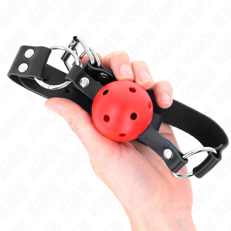 KINK - BAILLON RESPIRANT BALLE 4 CM DOUBLE RIVET ROUGE 62,5 x 2,5 CM RÉGLABLE 42-58 CM