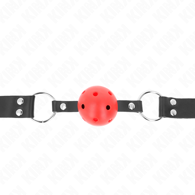 KINK - BAILLON RESPIRANT BALLE 4 CM DOUBLE RIVET ROUGE 62,5 x 2,5 CM RÉGLABLE 42-58 CM