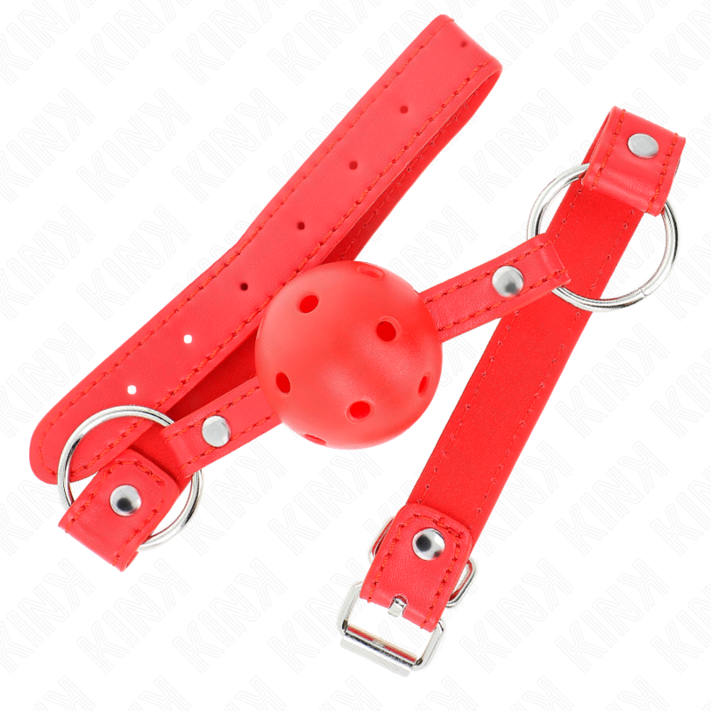 KINK - BAILLON RESPIRANT BOULE 4 CM DOUBLE RIVET MODÈLE 1 ROUGE 62,5 x 2,5 CM RÉGLABLE 42-58 CM
