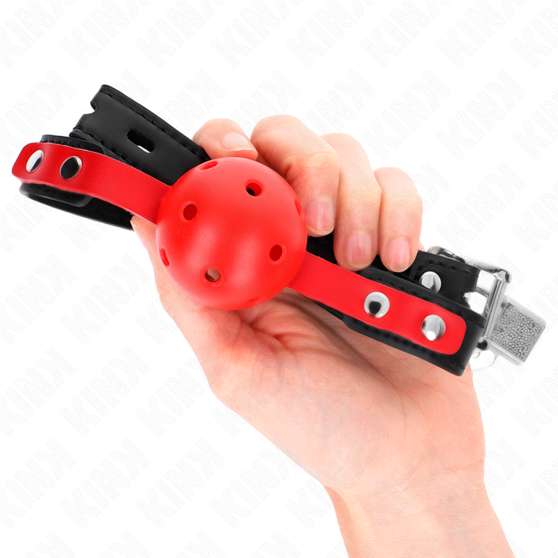 KINK - BOULE CREUSE ROUGE, 4 CM, BAILLON, SANGLE NOIRE 60 x 2 CM, RÉGLABLE 37-52 CM