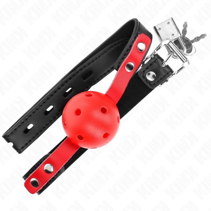 KINK - BOULE CREUSE ROUGE, 4 CM, BAILLON, SANGLE NOIRE 60 x 2 CM, RÉGLABLE 37-52 CM