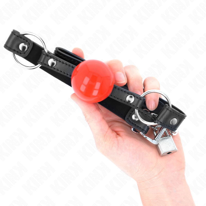 KINK - BÂILLON BOULE 4 CM AVEC SERRURE BOULE ROUGE SANGLE NOIRE 60 x 2 CM
